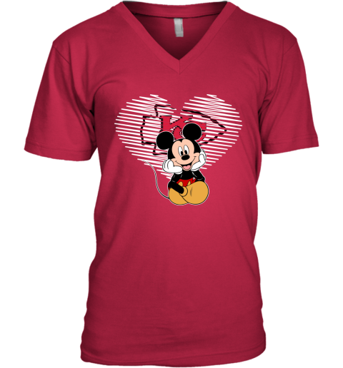 NFL Kansas City Chiefs The Heart Mickey Mouse Disney Football T Shirt ZqtGVuJxzVk v neck unisex 8 95 151514 front cherry red