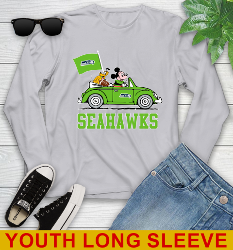 NFL Football Seattle Seahawks Pluto Mickey Driving Disney Shirt Youth Long Sleeve 6