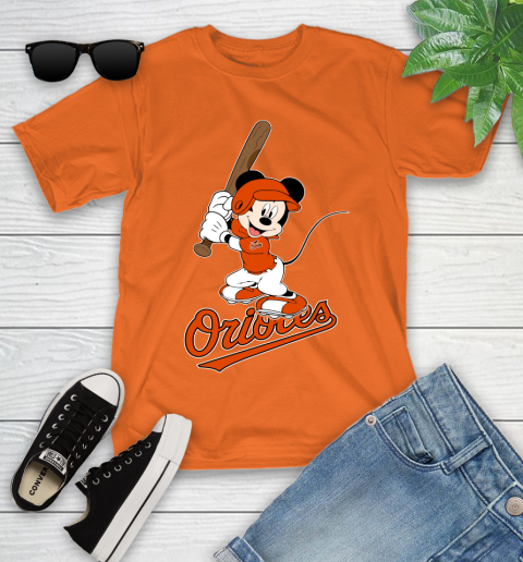 MLB Baseball Baltimore Orioles Cheerful Mickey Mouse Shirt Youth T-Shirt 7