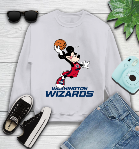 NBA Basketball Washington Wizards Cheerful Mickey Mouse Shirt Youth Sweatshirt 4