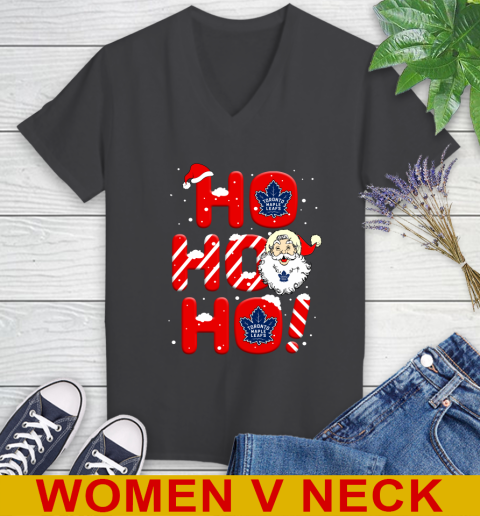 Toronto Maple Leafs NHL Hockey Ho Ho Ho Santa Claus Merry Christmas Shirt Women's V-Neck T-Shirt 8