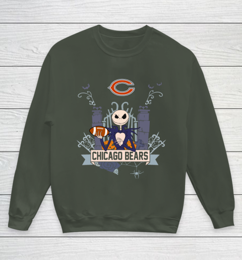 NFL Chicago Bears Football Jack Skellington Halloween Youth Sweatshirt 8