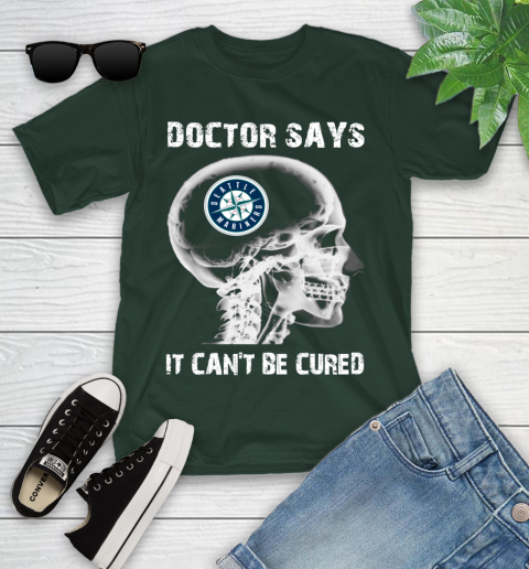 MLB Seattle Mariners Baseball Skull It Can't Be Cured Shirt Youth T-Shirt 4