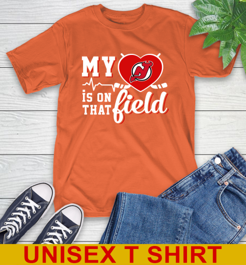 NHL My Heart Is On That Field Hockey Sports New Jersey Devils T-Shirt 4