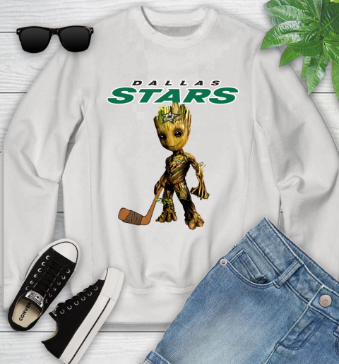 Dallas Stars NHL Hockey Groot Marvel Guardians Of The Galaxy Youth Sweatshirt