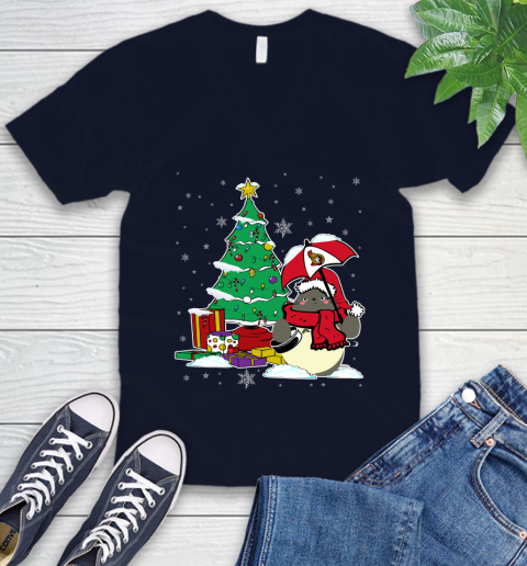 Ottawa Senators NHL Hockey Cute Tonari No Totoro Christmas Sports V-Neck T-Shirt 2