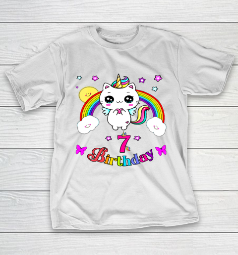 Caticorn 7th seven years Birthday Unicorn Cat Rainbow T-Shirt