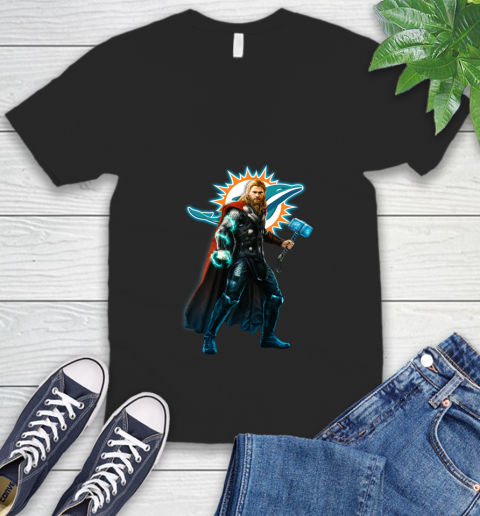 NFL Thor Avengers Endgame Football Miami Dolphins V-Neck T-Shirt 2