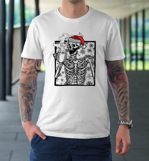 Skeleton Drinking Coffee Shirt Death Drinking Coffee Skeleton Christmas T-Shirt