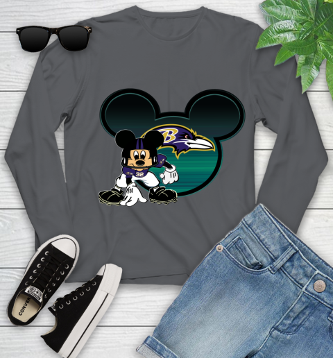 NFL Baltimore Ravens Mickey Mouse Disney Football T Shirt Youth Long Sleeve 8