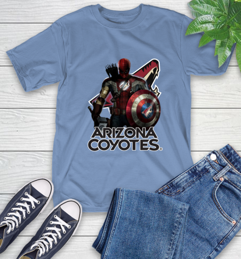 NHL Captain America Thor Spider Man Hawkeye Avengers Endgame Hockey Arizona Coyotes T-Shirt 11