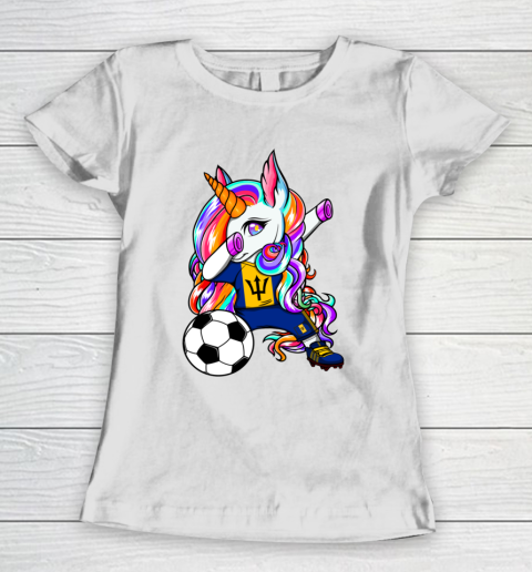 Dabbing Unicorn Barbados Soccer Fans Jersey Flag Football Women's T-Shirt