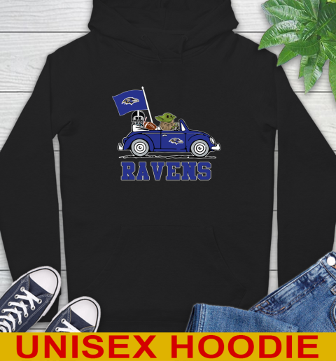 NFL Football Baltimore Ravens Darth Vader Baby Yoda Driving Star Wars Shirt Hoodie 2