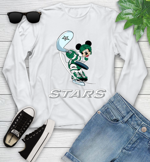 NHL Hockey Dallas Stars Cheerful Mickey Mouse Shirt Youth Long Sleeve 2
