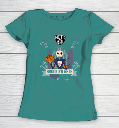 NBA Brooklyn Nets Basketball Jack Skellington Halloween Women's T-Shirt 10