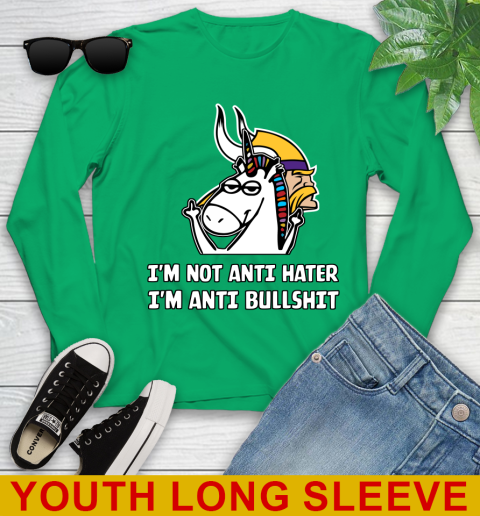 Minnesota Vikings NFL Football Unicorn I'm Not Anti Hater I'm Anti Bullshit Youth Long Sleeve 7