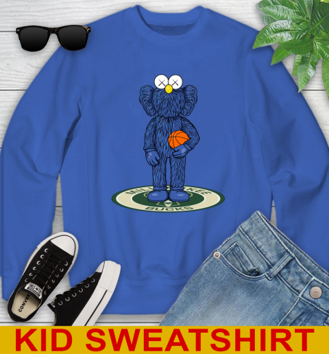 NBA Basketball Milwaukee Bucks Kaws Bff Blue Figure Shirt Youth Sweatshirt 7