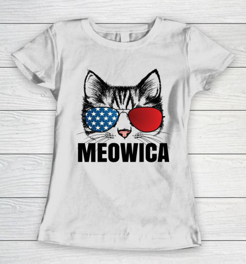 Independence Day Meowica Funny Cat American Flag  4th of July Women's T-Shirt