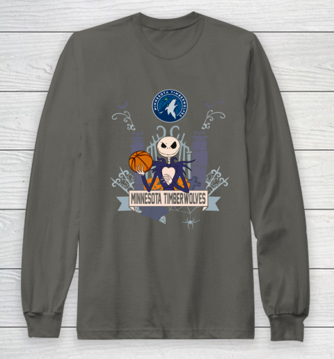 NBA Minnesota Timberwolves Basketball Jack Skellington Halloween Long Sleeve T-Shirt 5