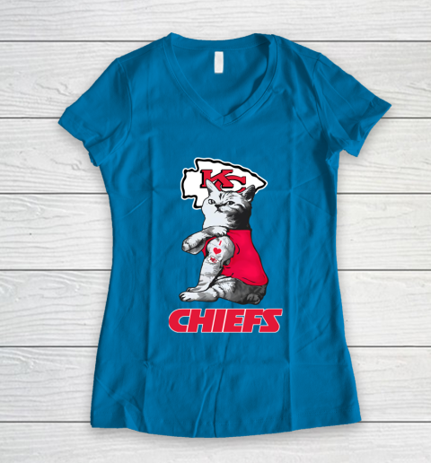 NFL Football My Cat Loves Kansas City Chiefs Women's V-Neck T-Shirt 5