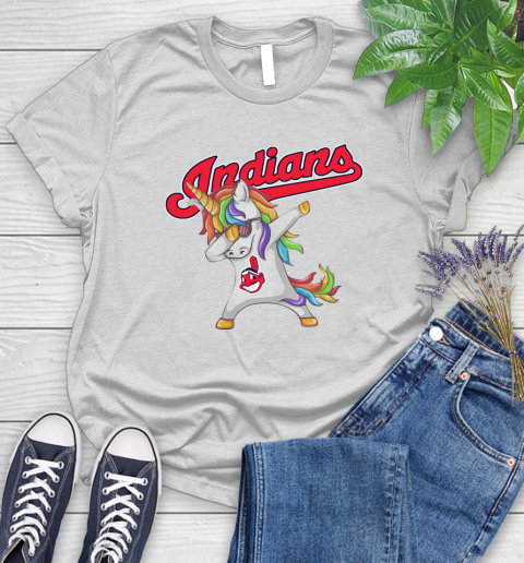 Cleveland Indians MLB Baseball Funny Unicorn Dabbing Sports Women's T-Shirt