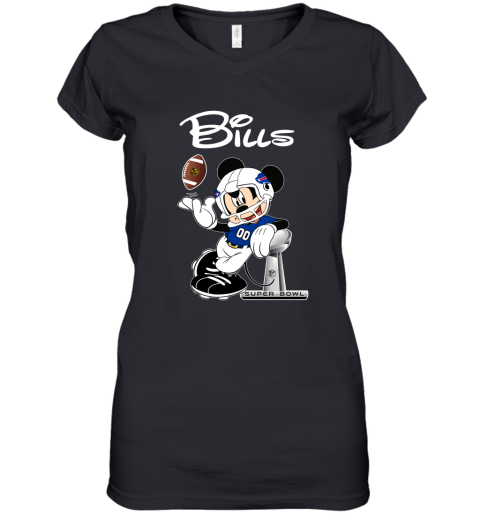 Mickey Bills Taking The Super Bowl Trophy Football Women's V-Neck T-Shirt