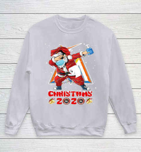Miami Marlins Funny Santa Claus Dabbing Christmas 2020 MLB Youth Sweatshirt 3