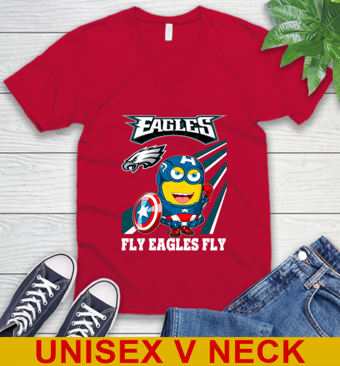 NFL Football Philadelphia Eagles Captain America Marvel Avengers Minion Shirt V-Neck T-Shirt 6