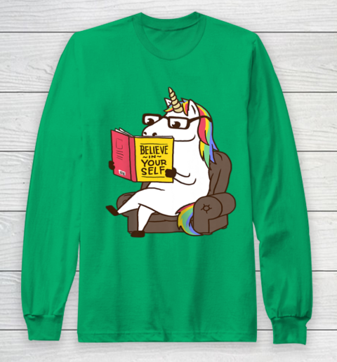 Unicorn Shirt Believe in Yourself Motivational Book Lover Long Sleeve T-Shirt 7