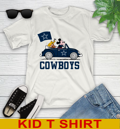 NFL Football Dallas Cowboys Pluto Mickey Driving Disney Shirt Youth T-Shirt