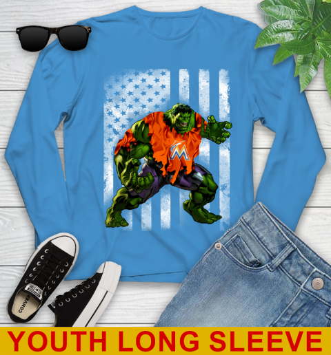 Miami Marlins Hulk Marvel Avengers MLB Baseball American Flag Youth Long Sleeve 8