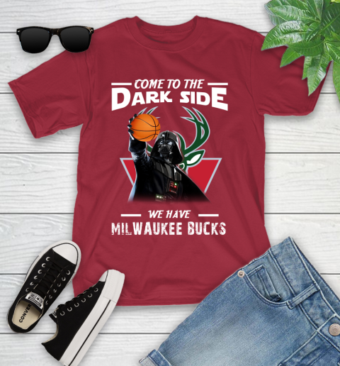NBA Come To The Dark Side We Have Milwaukee Bucks Star Wars Darth Vader Basketball Youth T-Shirt 14
