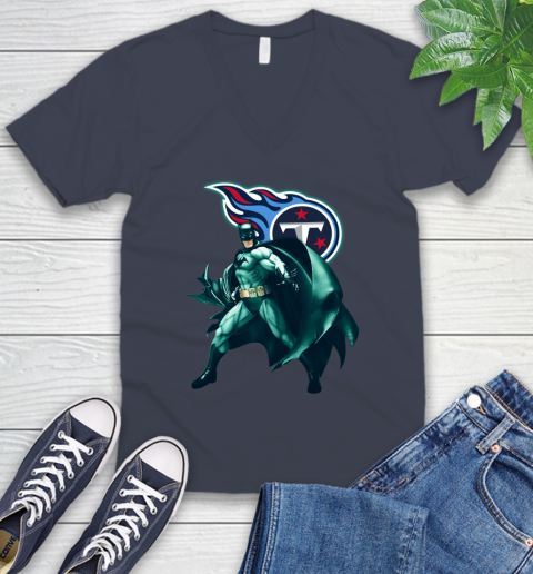 NFL Batman Football Sports Tennessee Titans V-Neck T-Shirt 9