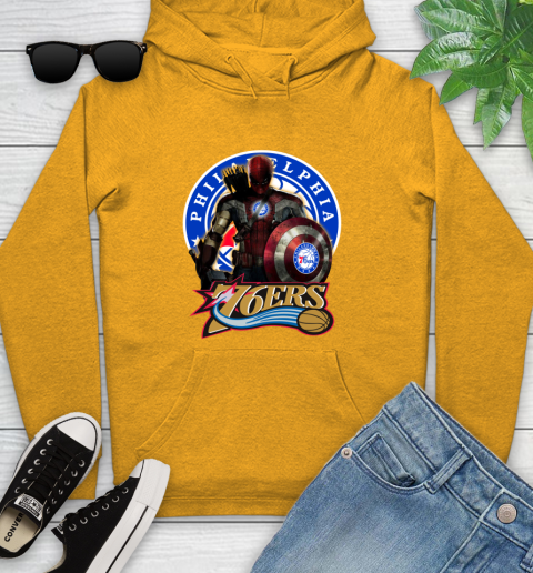 Philadelphia 76ers NBA Basketball Captain America Thor Spider Man Hawkeye Avengers (1) Youth Hoodie 3