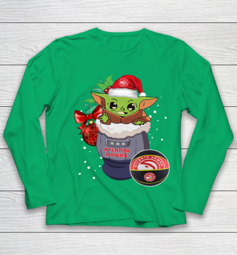 Atlanta Hawks Christmas Baby Yoda Star Wars Funny Happy NBA Youth Long Sleeve 6