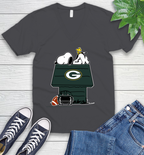 Green Bay Packers NFL Football Snoopy Woodstock The Peanuts Movie V-Neck T-Shirt 5