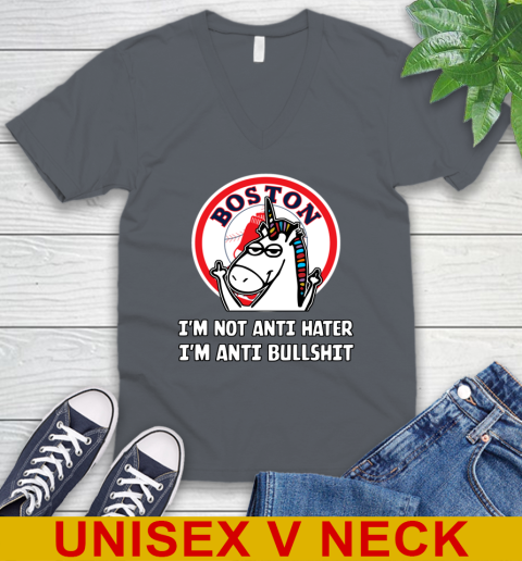 Boston Red Sox MLB Baseball Unicorn I'm Not Anti Hater I'm Anti Bullshit V-Neck T-Shirt 5