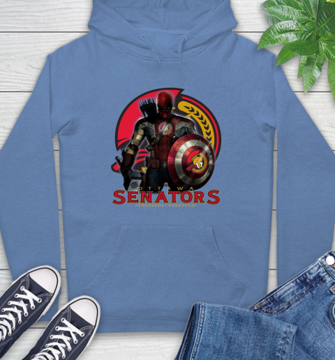 NHL Captain America Thor Spider Man Hawkeye Avengers Endgame Hockey Ottawa Senators Hoodie 11