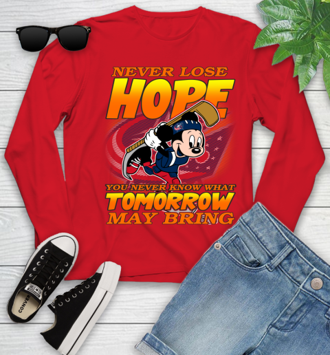 Columbus Blue Jackets NHL Hockey ootball Mickey Disney Never Lose Hope Youth Long Sleeve 11