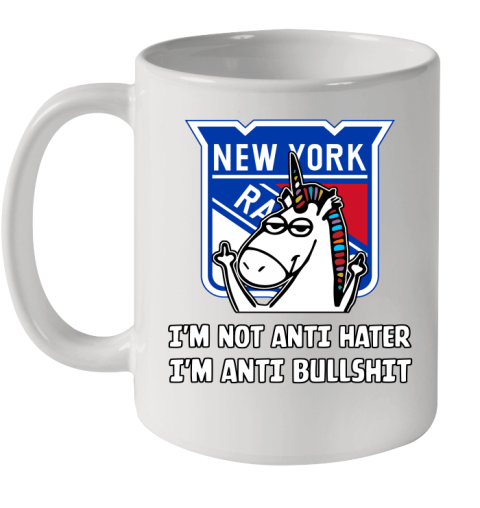 New York Rangers NHL Hockey Unicorn I'm Not Anti Hater I'm Anti Bullshit Ceramic Mug 11oz
