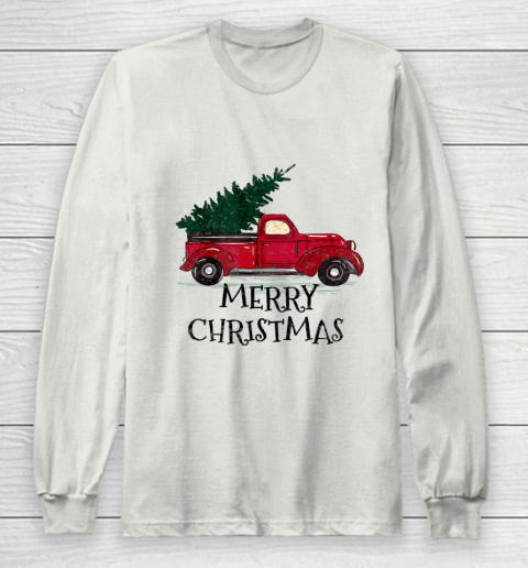 Vintage Red Truck With Merry Christmas Tree Long Sleeve T-Shirt 9