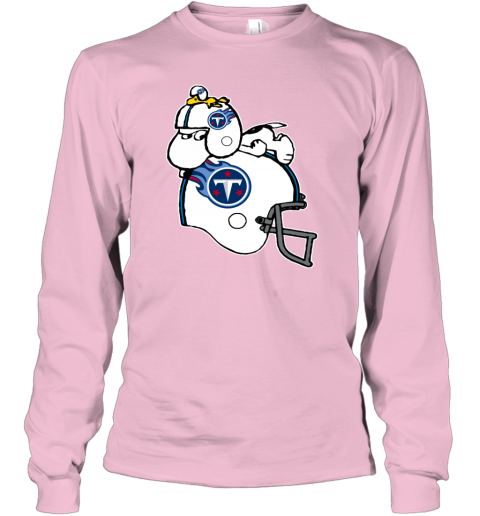 Snoopy And Woodstock Resting On Tennessee Titans Helmet pjon snoopy and woodstock resting on tennessee titans helmet youth long sleeve 50 front light pink