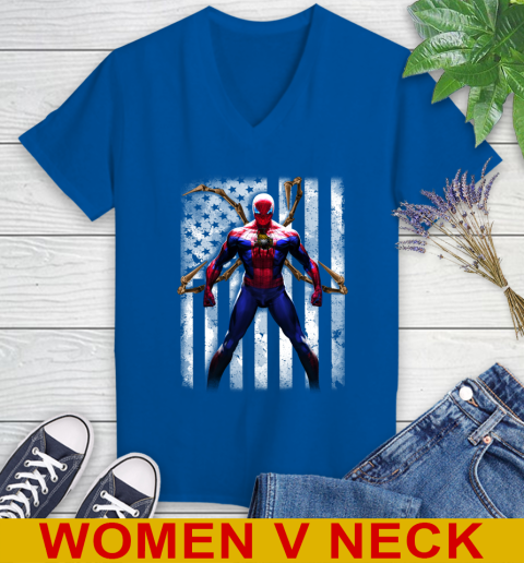 NHL Hockey Ottawa Senators Spider Man Avengers Marvel American Flag Shirt Women's V-Neck T-Shirt 9