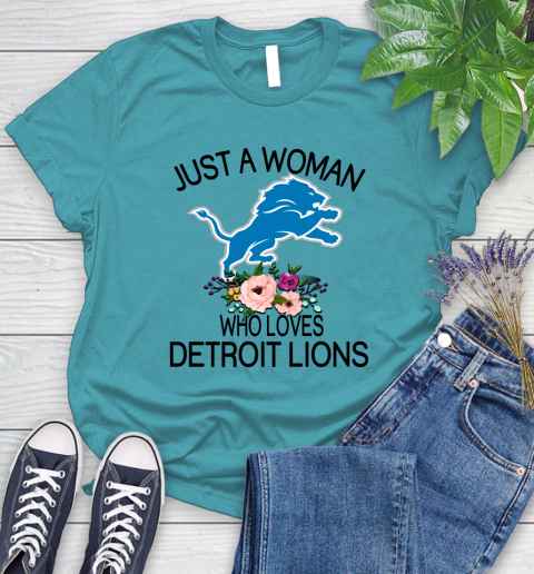 NFL Just A Woman Who Loves Detroit Lions Football Sports Women's T-Shirt 11