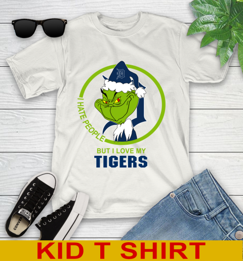 Detroit Tigers MLB Christmas Grinch I Hate People But I Love My Favorite Baseball Team Youth T-Shirt