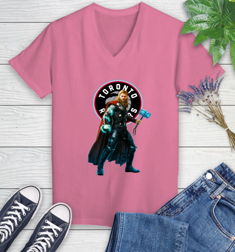 NBA Thor Avengers Endgame Basketball Toronto Raptors Women's V-Neck T-Shirt 13