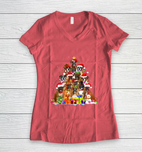 Christmas Pajama Boxer Tree Xmas Gifts Dog Dad Mom Women's V-Neck T-Shirt 4