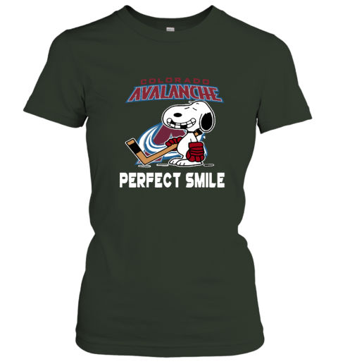 rvzv colorado avalanche snoopy perfect smile the peanuts ladies t shirt 20 front forest green