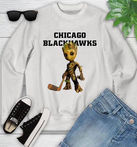 Chicago Blackhawks NHL Hockey Groot Marvel Guardians Of The Galaxy Youth Sweatshirt