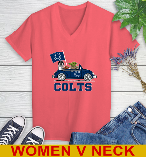 NFL Football Indianapolis Colts Darth Vader Baby Yoda Driving Star Wars Shirt Women's V-Neck T-Shirt 7